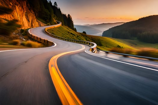 a winding road in the mountains at sunset. AI-Generated photo