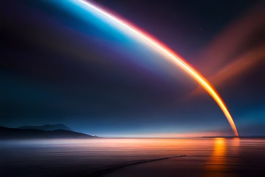 a rocket is seen in the sky as it flies over the ocean. AI-Generated photo