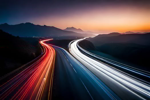 a long exposure photograph of a highway at sunset. AI-Generated photo