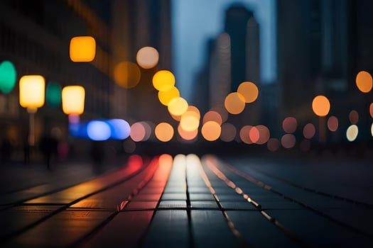blurred street lights in the city at night. AI-Generated photo
