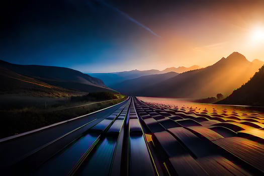 a train going down a track in the mountains. AI-Generated photo