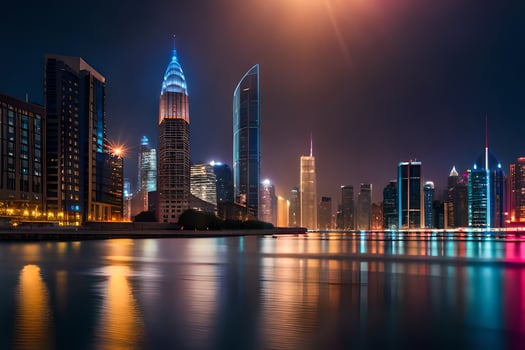 the city skyline at night in dubai. AI-Generated photo