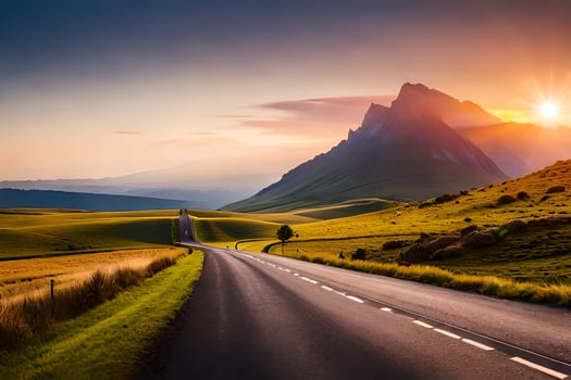 the road to the mountains. AI-Generated photo