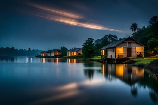photo wallpaper the sky, night, the moon, the lake, the house, the house,. AI-Generated