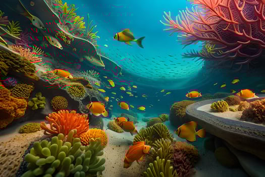 a coral reef with fish and corals. AI-Generated photo