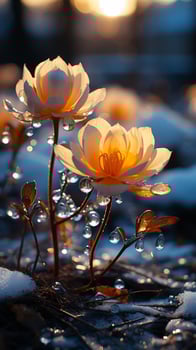 Glory on the snow flower on winter evening sun AI generated photo