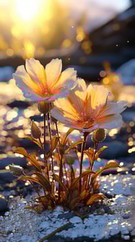 Glory on the snow flower on winter evening sun AI generated photo