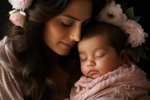 Newborns and parents in intimate moments highlighted in soft comforting hues photo