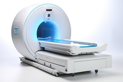 Modern MRI machine, isolated on a white background. Generative AI photo