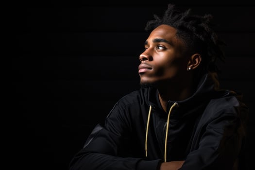 Portrait of black confident man with copy space. AI Generated photo