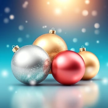 Christmas background with christmas balls ornaments hanging with copy space. Christmas decoration concept by AI Generated photo