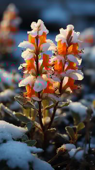 Salvia flower winter snow sunset light AI generated photo