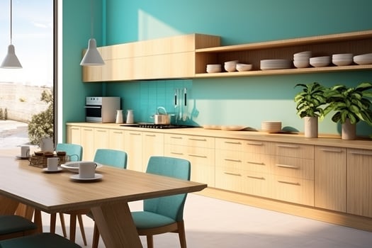 AI Generated AI generation. Sleek and modern, the light kitchen exudes industrial flair and photo
