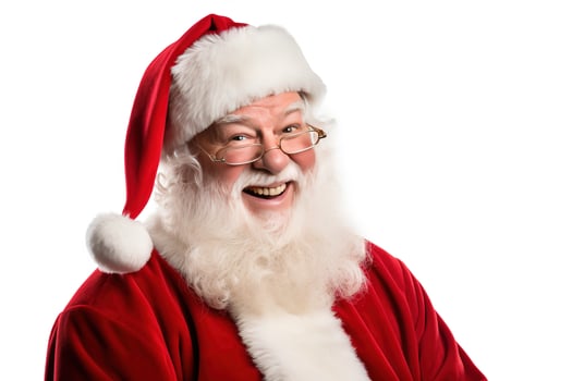 Santa Claus happy old man with white beard and mustache. He wears red suit with white fur and black belt. Generative AI photo