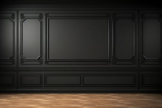Modern classic black empty interior with wall panels and wooden floor. 3d render illustration mock up. generative ai. photo