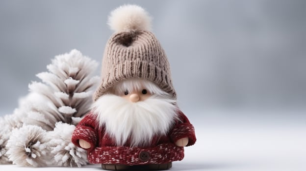 Isolated Santa Claus in the form of a hand-made Christmas toy, symbolizing the new year, sits on a pure white background. photo