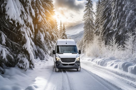 Snow dusted van trails unveiling the captivating journey through winter roads photo