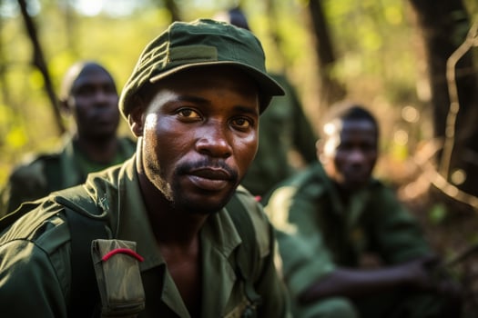Rangers monitoring wildlife in a sanctuary to protect endangered species photo