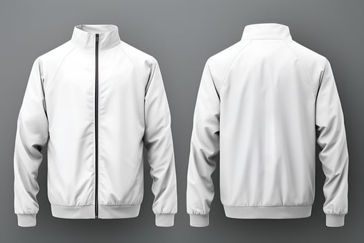 AI generated Blank white jacket mockup on grey background, front and back view. Generative AI photo