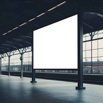 Blank rectangle billboard mockup on train station. Generative AI photo