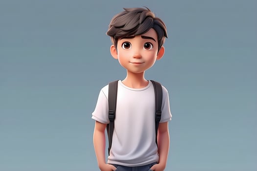 front view of an animated boy standing wearing tshirt character design photo