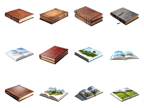 Book collection isolated on white background with AI generated. photo