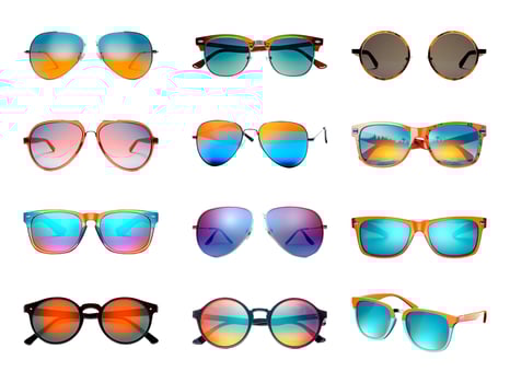 Sunglasses collection isolated on white background with AI generated. photo