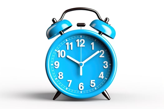 A blue alam clock on white background. Generative AI. photo