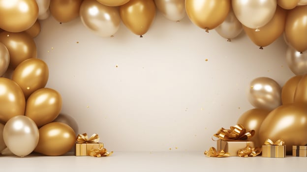 balloon garland decoration elements,scence of white yellow golden balloons frame for product presentation ,Christmas celebration background . photo
