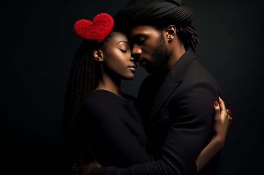 Black couple love each other on valentine is day, love. Generative AI photo