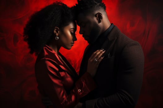 Black couple loving each other on valentine is day. Generative AI photo