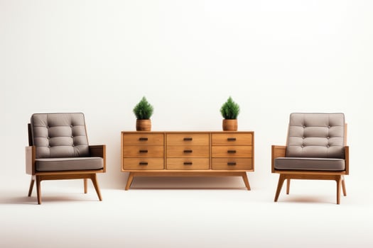 Elegant simple wooden furniture symbolizing minimalist living isolated on a white background photo