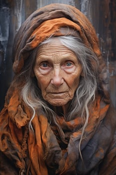 Elderly model pacing solemnly framed in intriguing monochrome rust and gilded shades photo