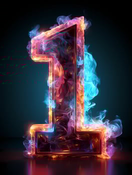 Number 1 in multicolored smoke on black background Insulant blue and pink smoke photo