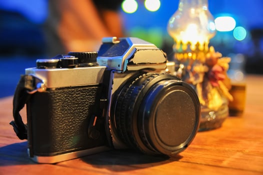 vintage camera that still uses film media, manual operation and very exotic, full of memories photo