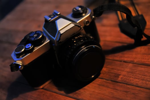 vintage camera that still uses film media, manual operation and very exotic, full of memories photo