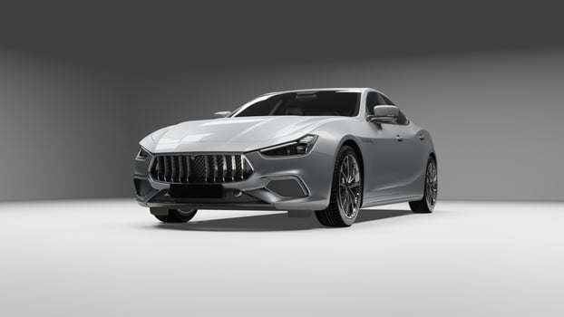 Super car Cinematic Camera angle view in dark background, White sport car headlights blinking in dark with a black background, supercar movie view photo