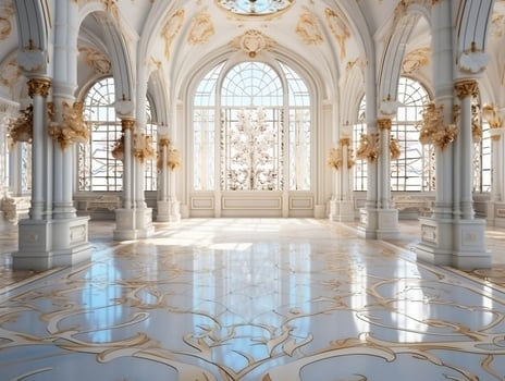 Luxurious white marble floor of a palace with beautiful gold ornaments AI Generative photo