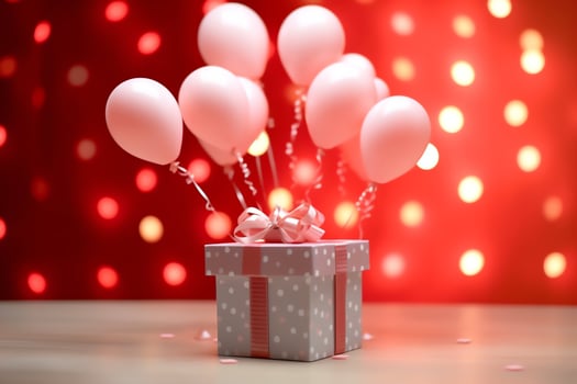Happy valentine's day concept with red gift box and heart  shaped balloons romantic banner love concept by AI Generated photo