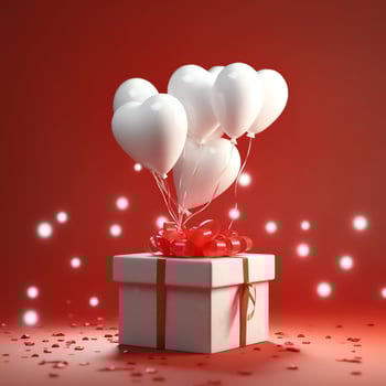Happy valentine's day concept with red gift box and heart  shaped balloons romantic banner love concept by AI Generated photo