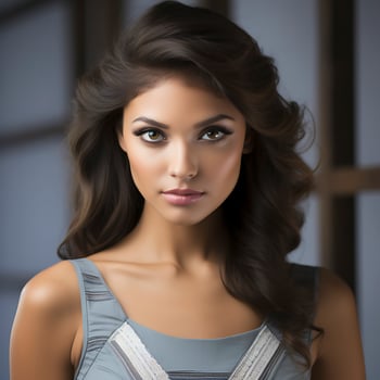 Portrait of a Beautiful Woman in a Stylish Trendy Fashion Dress. Ai Generated photo