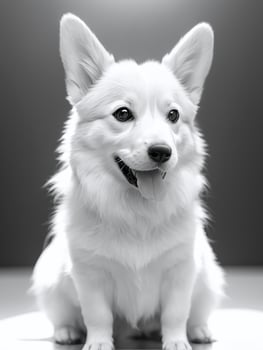 Happy Pembroke Welsh Corgi Dog Black and White Monochrome Photo in Studio Lighting