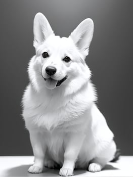 Happy Pembroke Welsh Corgi Dog Black and White Monochrome Photo in Studio Lighting