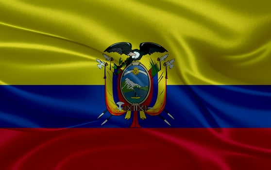 3d waving realistic silk national flag of Ecuador. Happy national day Ecuador flag background. close up photo