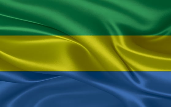 3d waving realistic silk national flag of Gabon. Happy national day Gabon flag background. close up photo