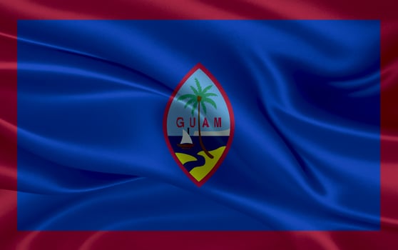 3d waving realistic silk national flag of Guam. Happy national day Guam flag background. close up photo
