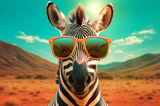 ai generative Zebra wearing sunglasses in the desert. 3D Rendering. photo