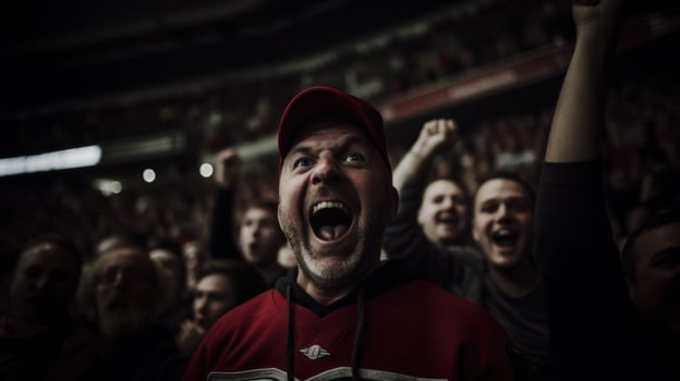 A group of fans at the stadium celebrate the win. Generative AI photo