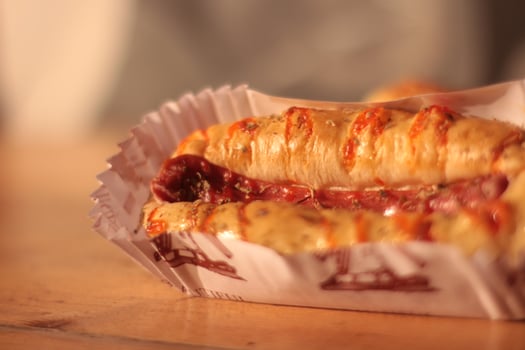 delicious sausage sandwich with blur background photo