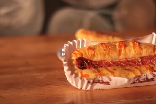 delicious sausage sandwich with blur background photo